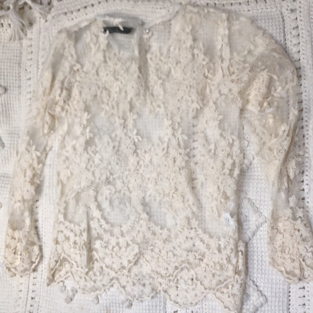Love Letter Sheer Lace Ivory White Layering Top Blouse Size Small - Picture 6 of 9